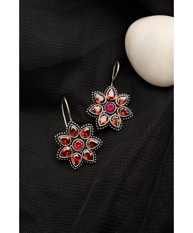 Red Silver Tone Handcrafted Earrings