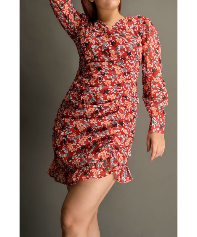Red Floral Fitting Dress
