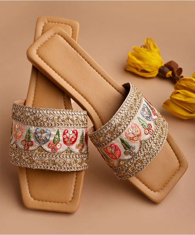 Golden embroidery flats 