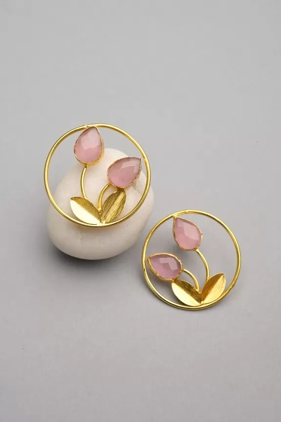 Pink Opal Round Earrings