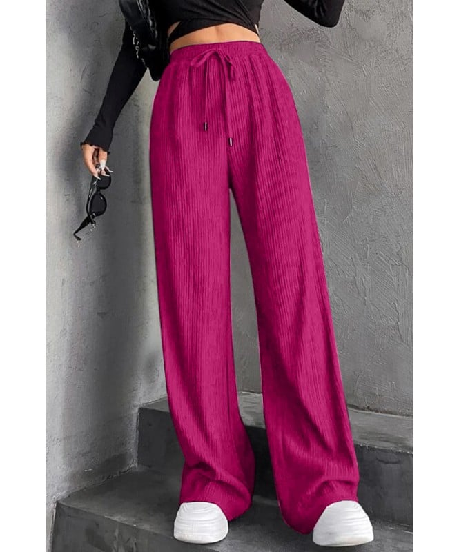 Pink High Rise Ribbed Flared Pants
