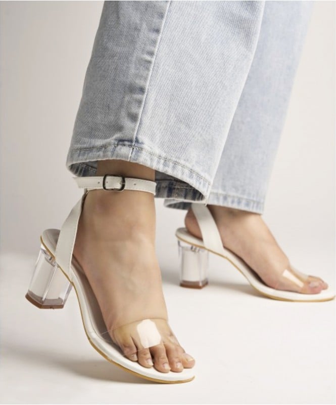 Transparent white block heels