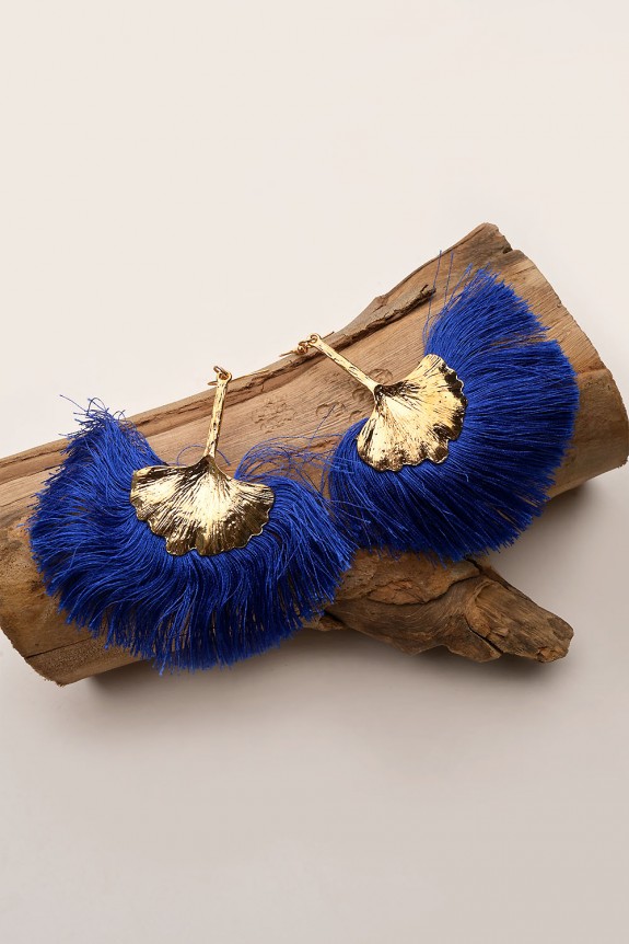  Blue Fan Tassels Earrings