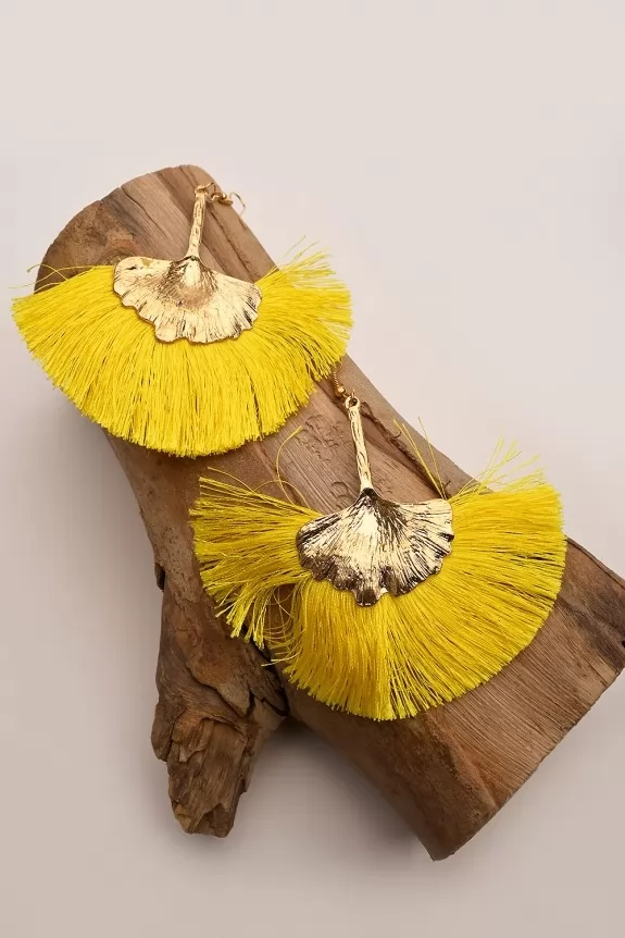 Yellow Fan Tassels Earrings