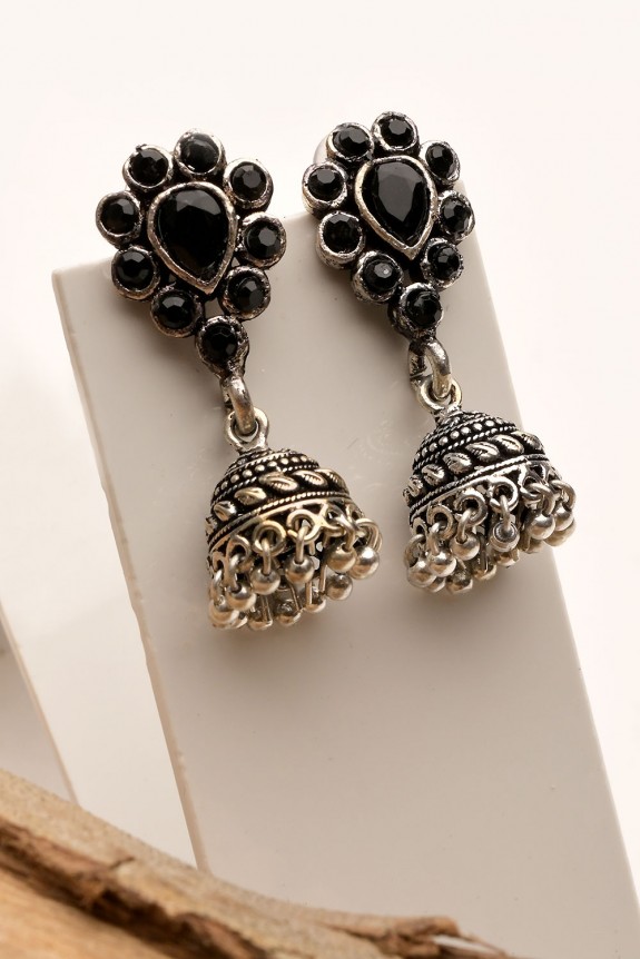 Black Stone Oxidised Earrings