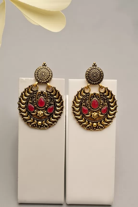 Ethnic Red Stone Earrings