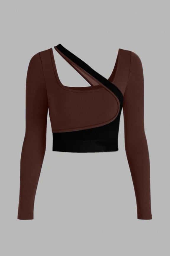 Black and Brown Contrast Style Rib Top