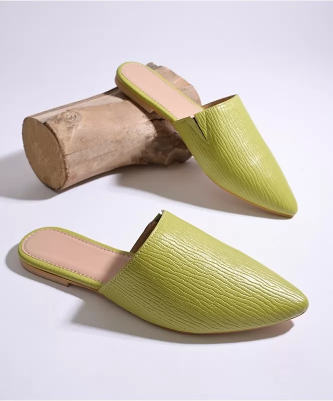 Lime green embossed mules