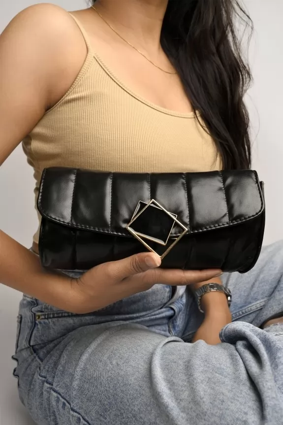 Black shine quilted bag with sling 