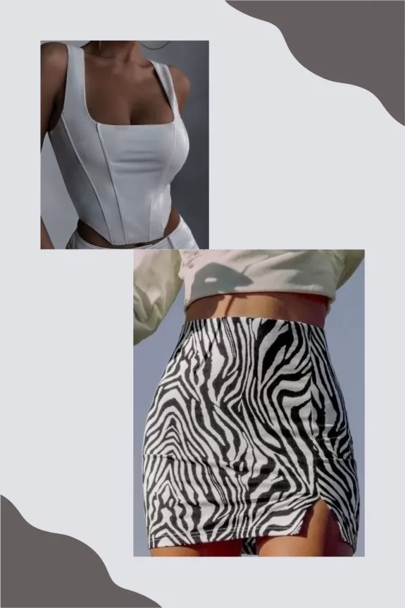 Set Of 2 - Zebra Print Mini Skirt With Corset Top