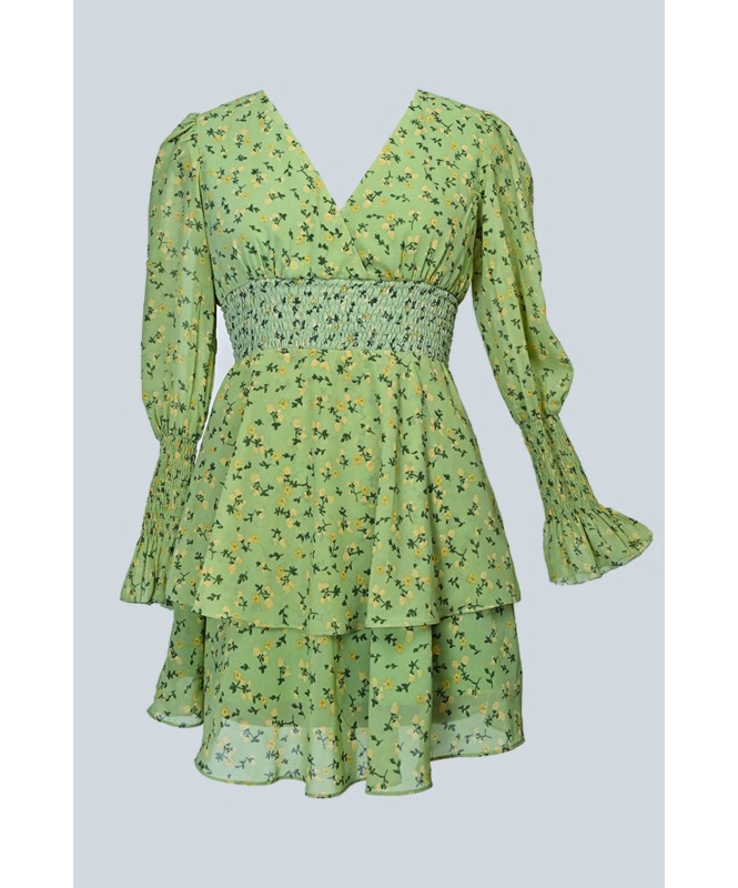 Green Ditsy Printed Flare dress