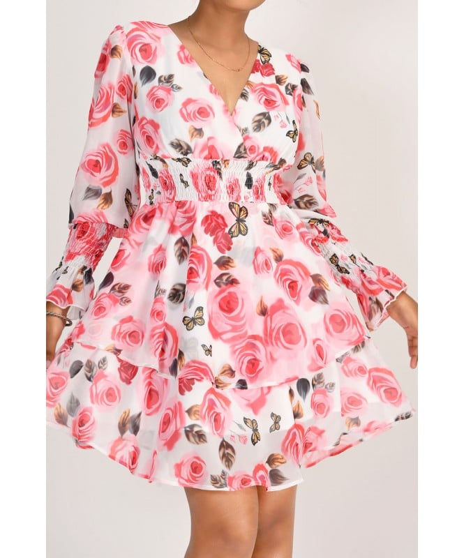 Rose Printed Flare Dress