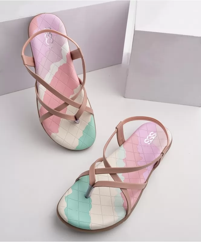 Multicoloured criss cross comfort sandal 