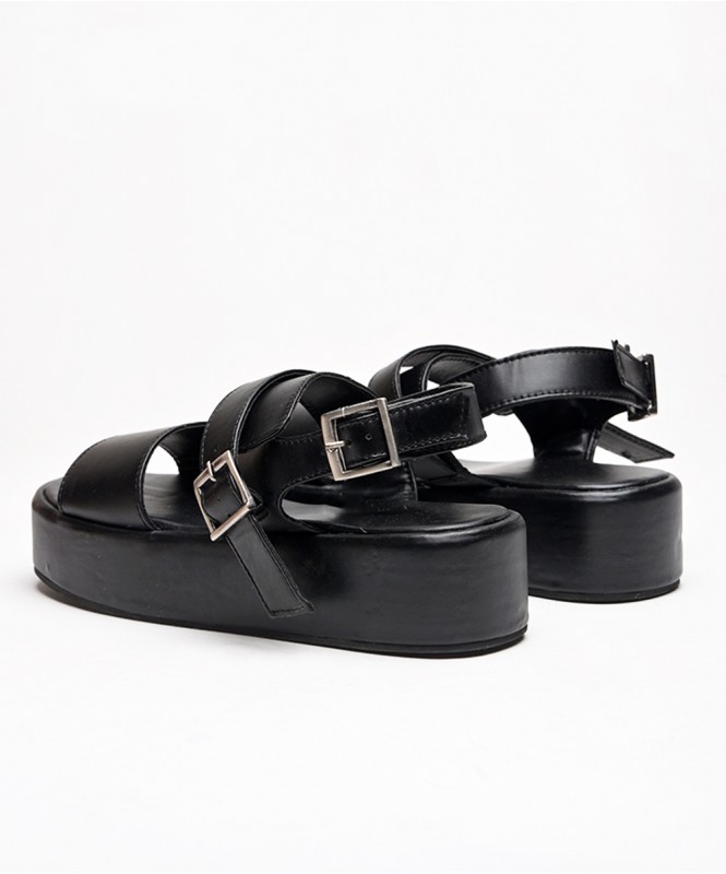 Black double best sale buckle sandals