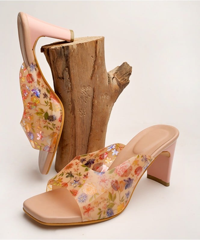 Women's Floral Print High Heels Pointed Toe Slip Stiletto - Temu