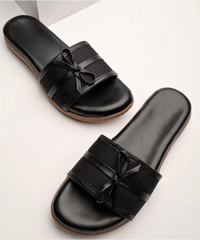 Black bow comfy sandal