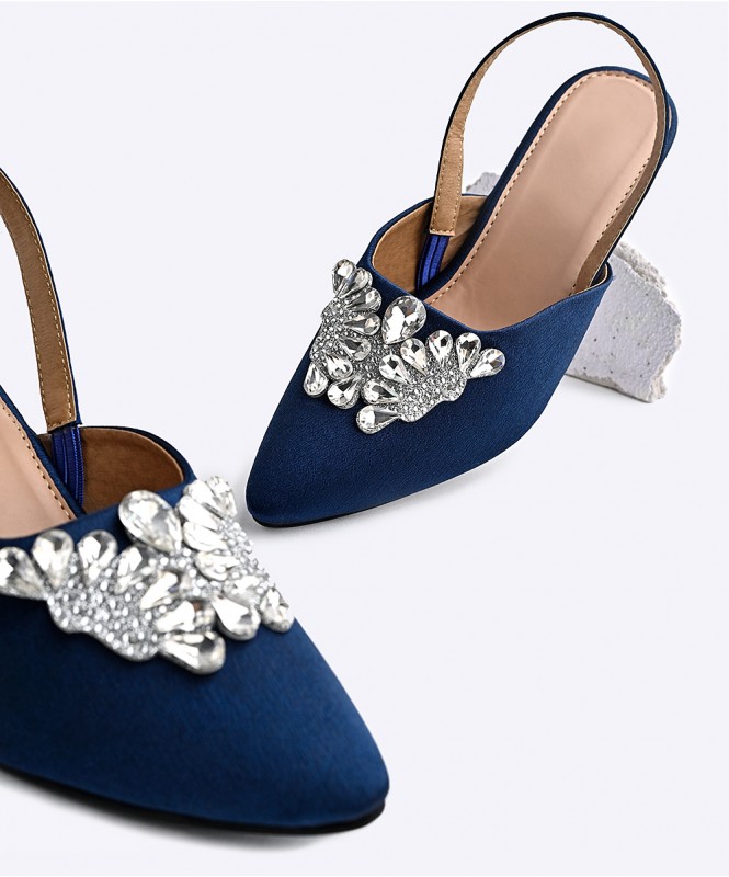 Navy blue butterfly jewel kitten heel Street Style Store SSS