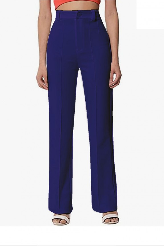Navy Blue High-Rise Pleat-Front Trousers
