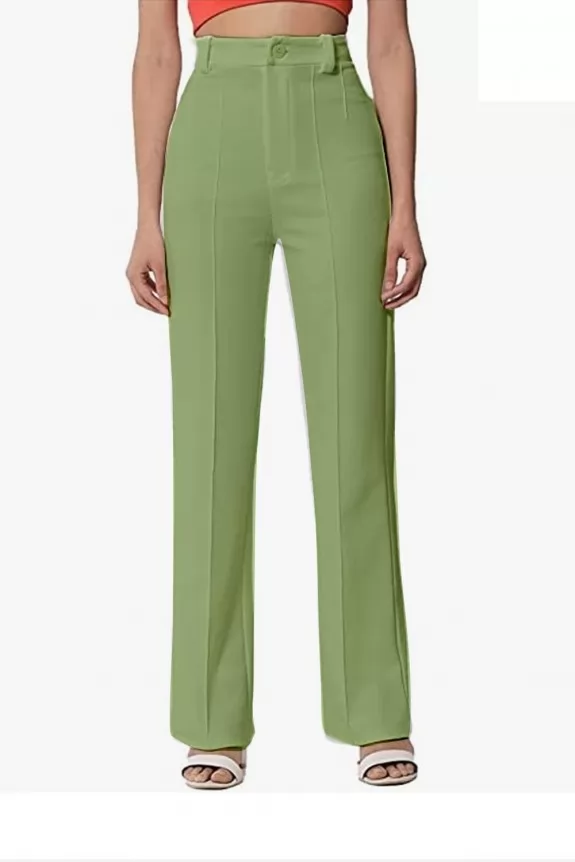 Pastel Green High-Rise Pleat-Front Trousers