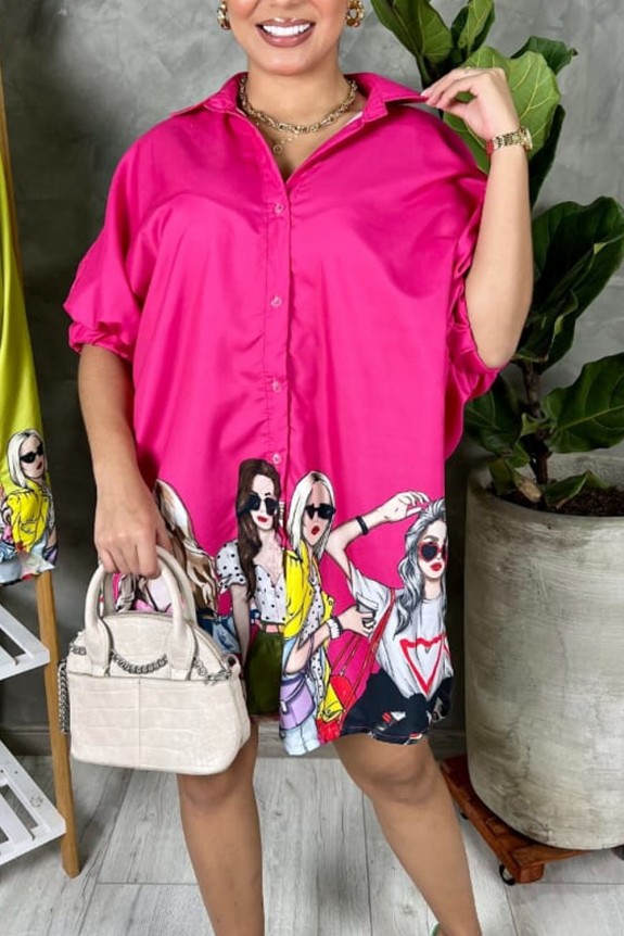 Pink Fashion Figure Graphic  Oversized Shirt