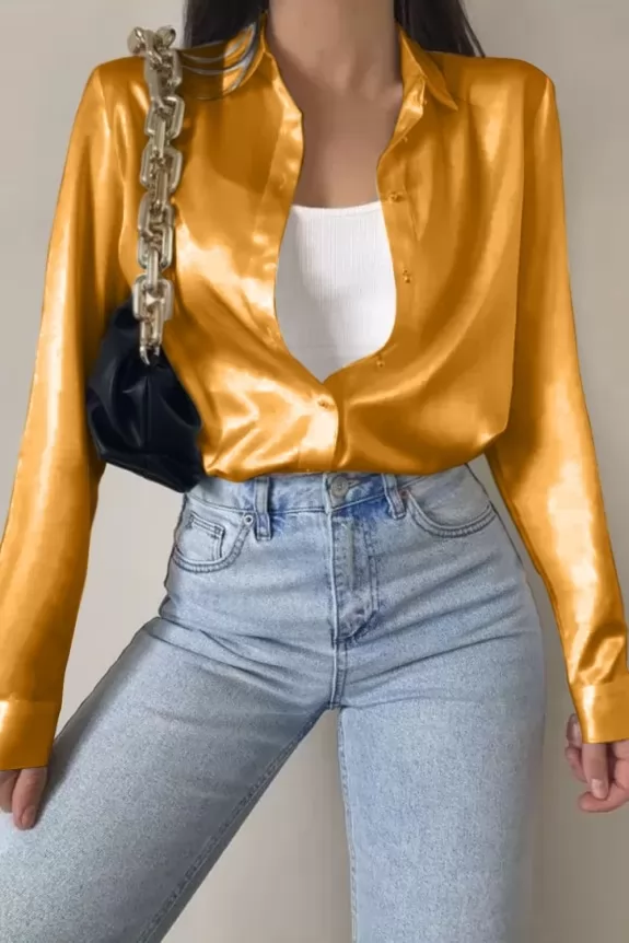 Orange satin blouse shop