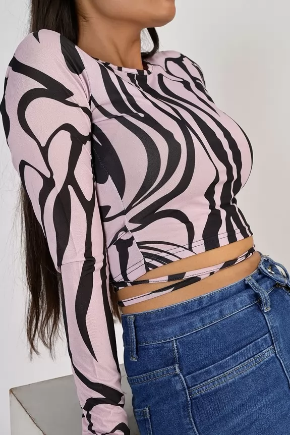 Zebra Printed Mesh Crop Top