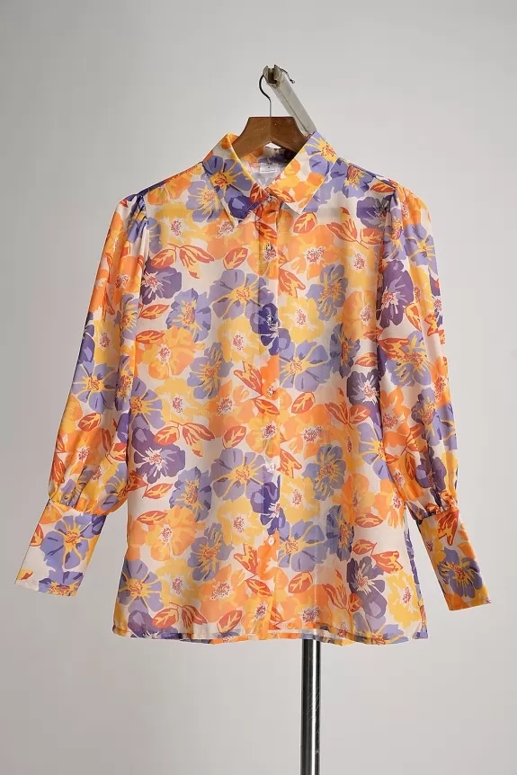 Yellow & Blue floral Button Down  Shirt