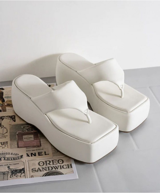 White chunky deals flip flops