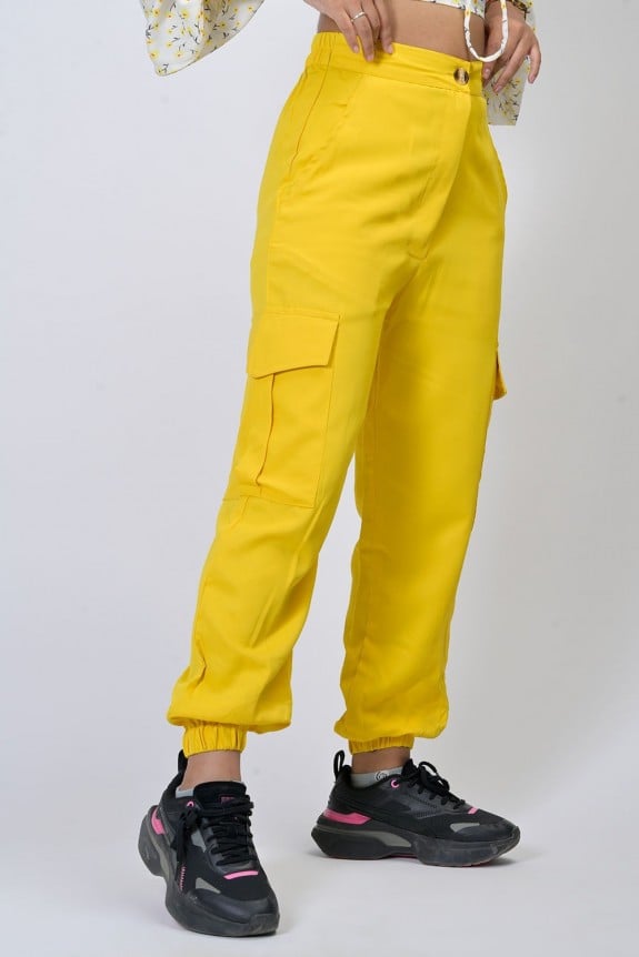 Yellow Mid-Rise Cargo Joggers