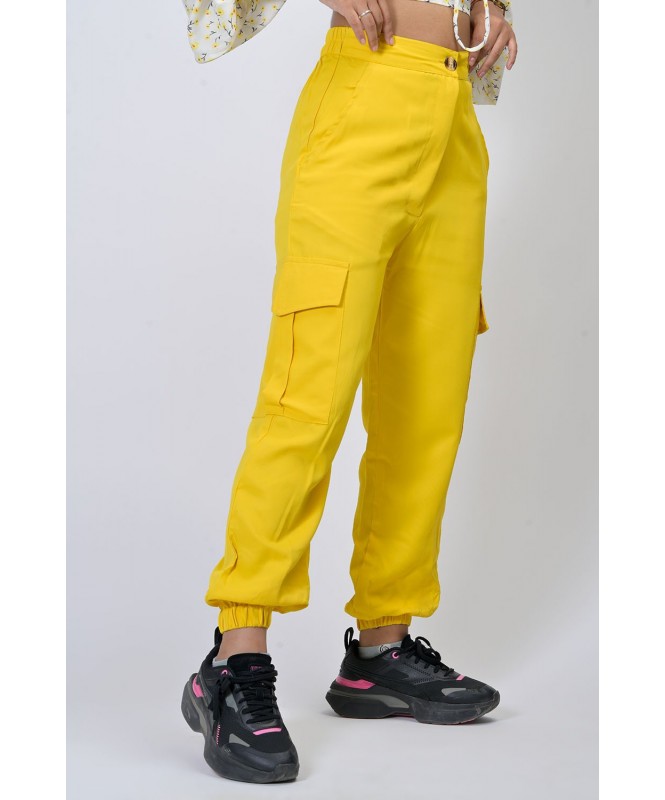 Yellow Mid-Rise Cargo Joggers
