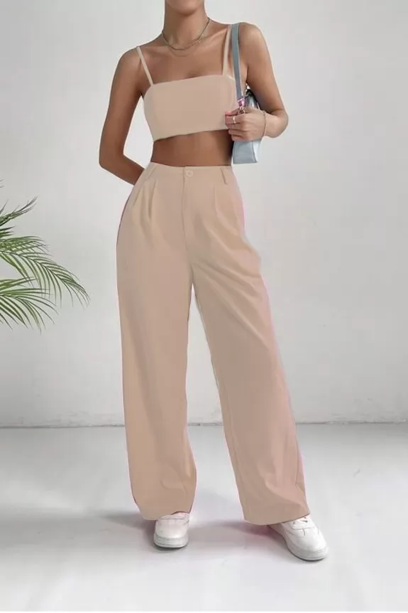 LACE CROP TOP AND FLARE PANTS