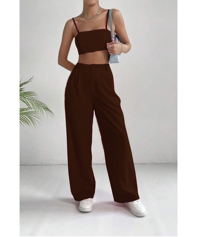 Set of 2- Brown Crop Top With High Waist Trouser