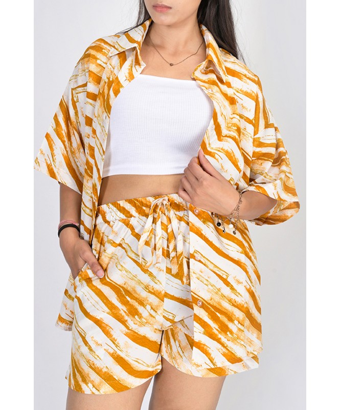 Set of 2- Yellow Printed Shirt With Shorts
