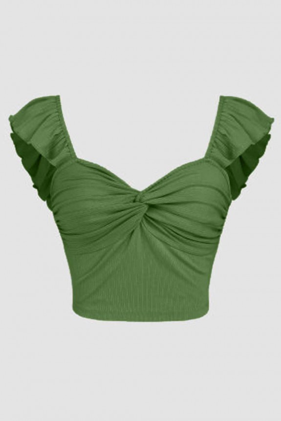 Green Front Twist Ribbed Top