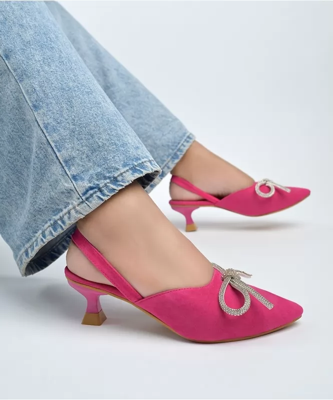 Shimmer bow hot pink heels