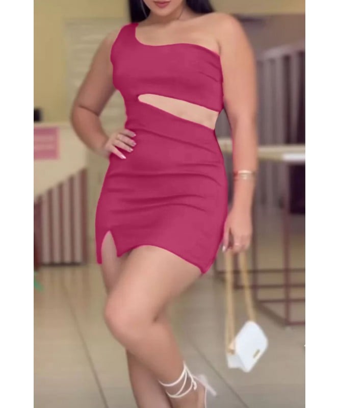 Hot Pink One-Shoulder Cut Out Dress