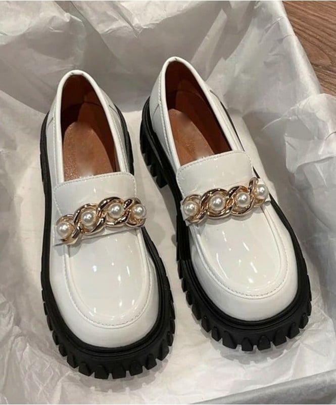 White patent chain pearl EVA loafer