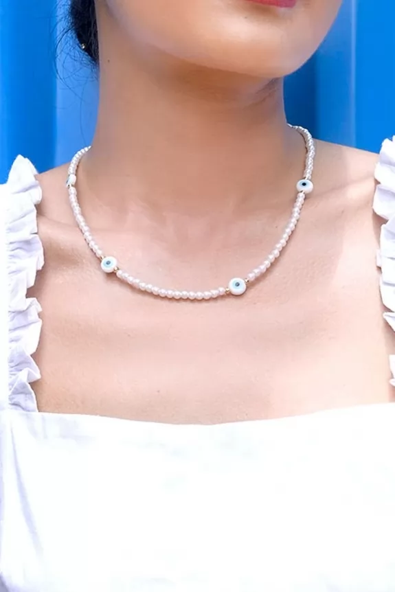 White Evil Eye Pearl Neckpiece