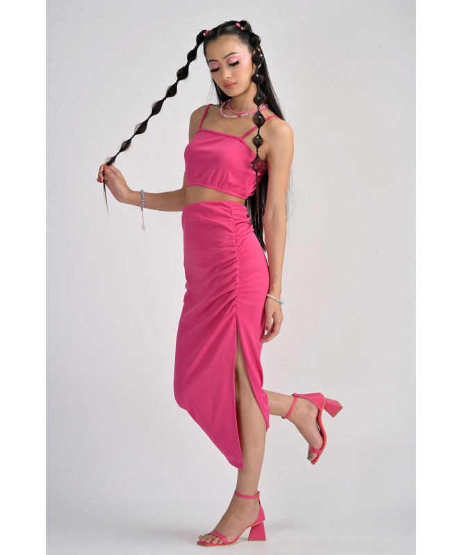 Set of 2 - Pink Cami Top With Slit Skirt