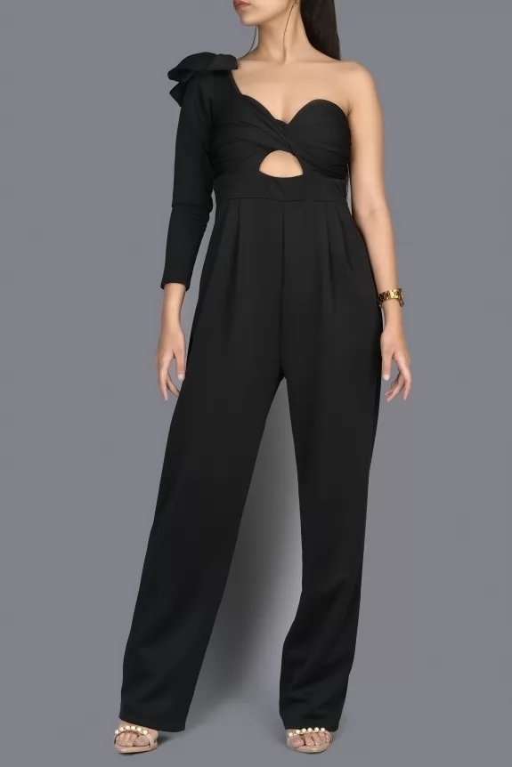 One shoulder Bow detailed Jumpsuit In Black Street Style Store SSS