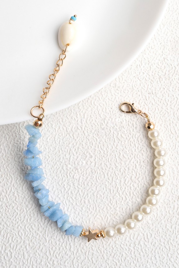 Aqua Bead & Freshwater Pearl Bracelet 