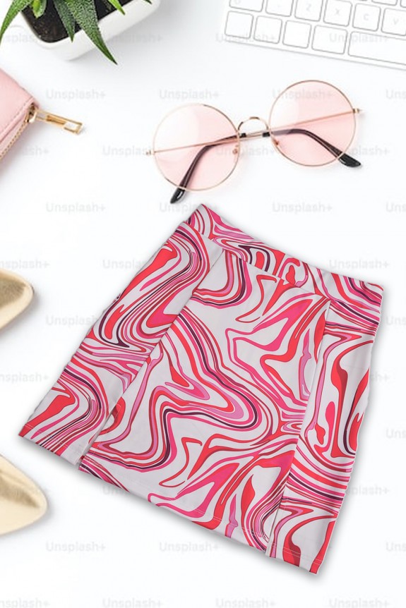 Pink White Marble Print Skirt