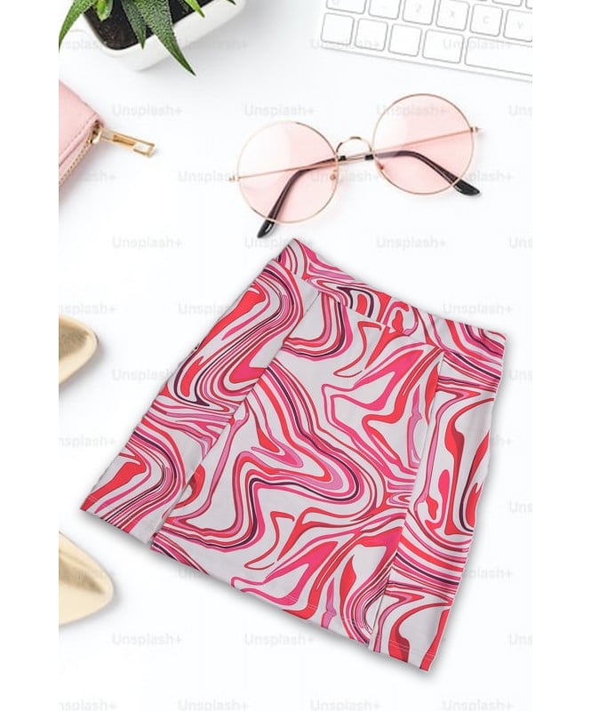 Pink White Marble Print Skirt