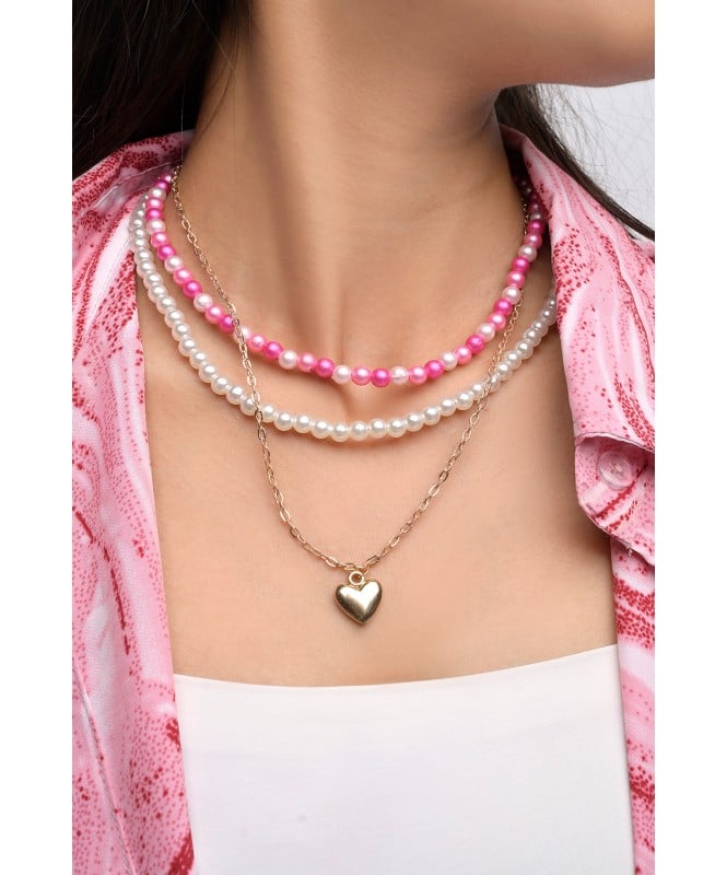 Heart Charm Faux Pearl Necklace