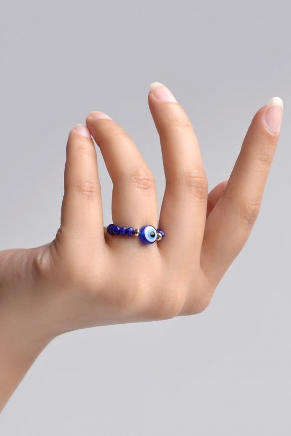 Evil Eye Blue Beaded Ring