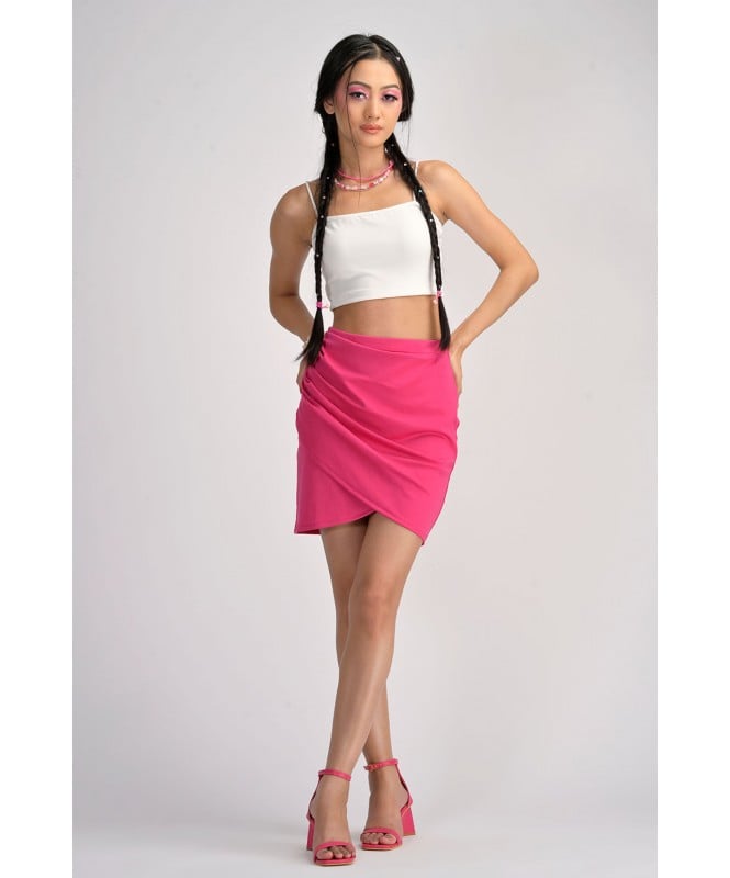 Set of 2 - White Cami Top With Beetroot Pink Mini Skirt
