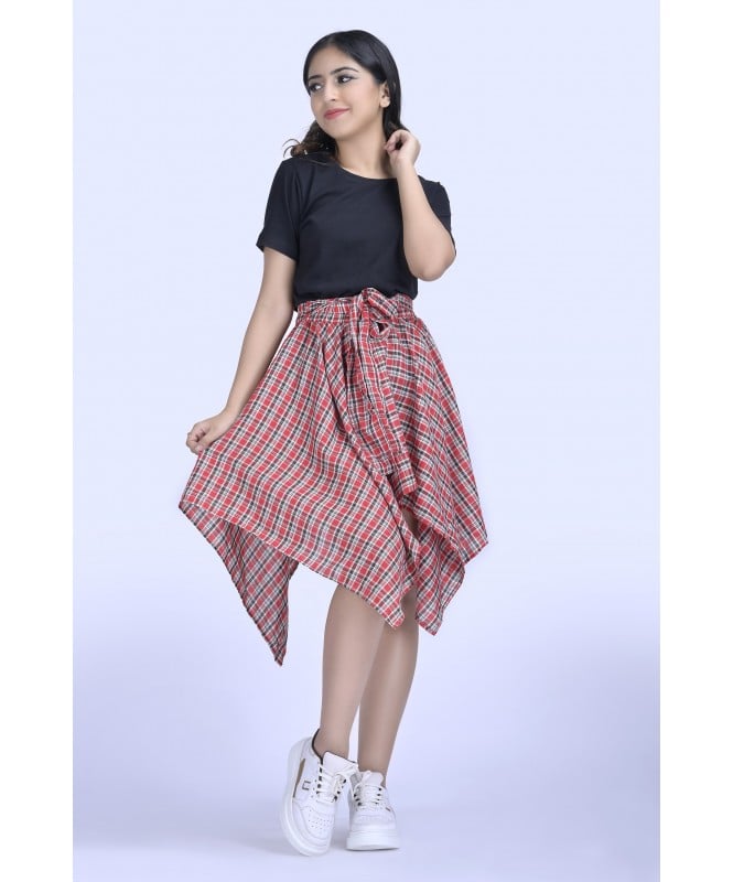 Set - 2  - Crossknot Plaid Skirt  With Shirt Dress