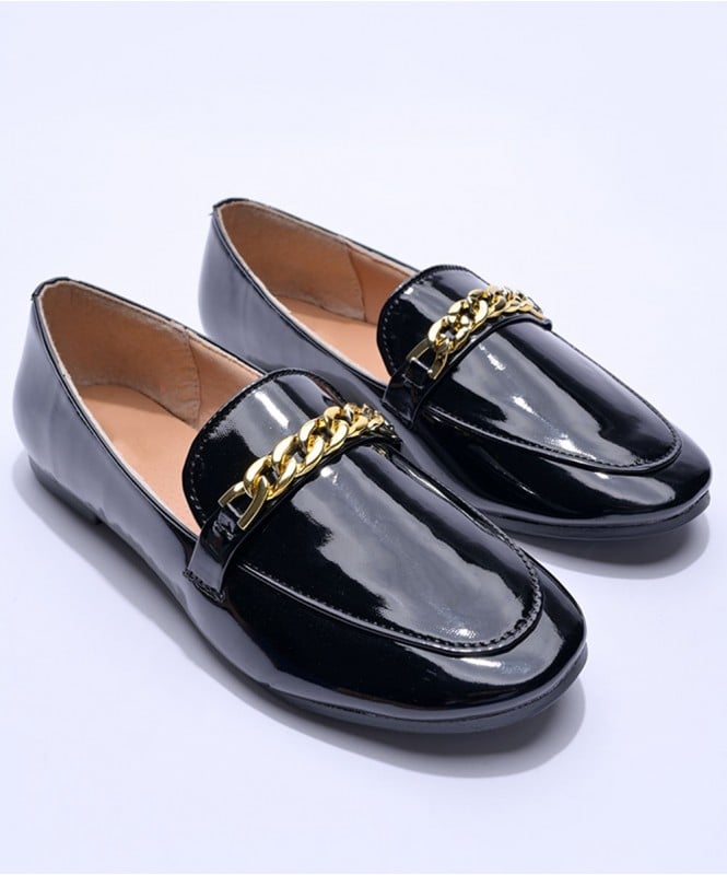 Black chain detailed loafers 