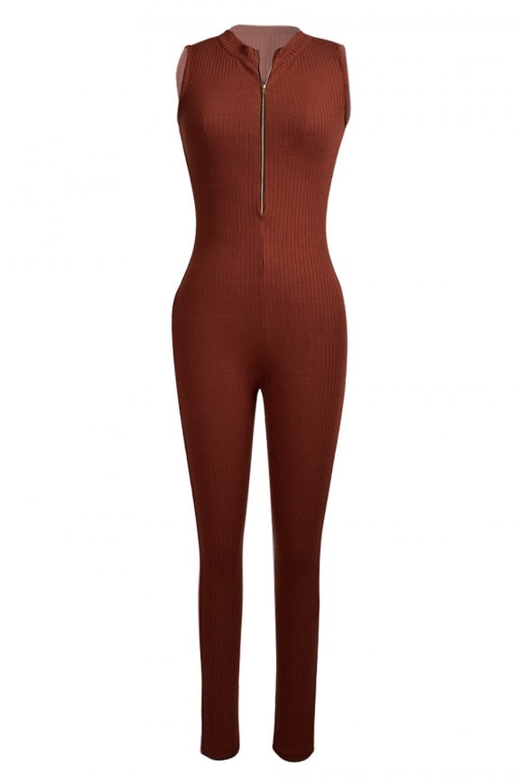 Ribbed Zip Up Jumpsuit