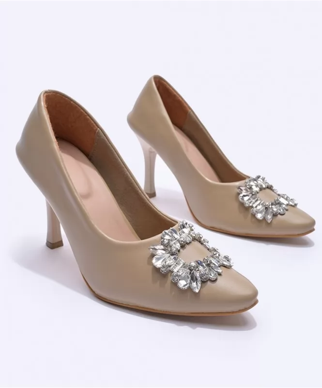 Rhinestone magic on beige heel